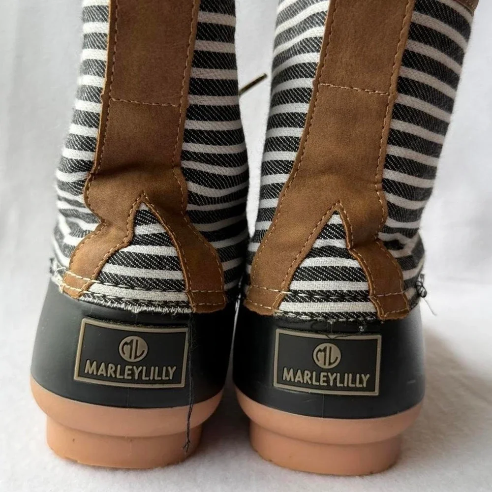 Marleylilly Duck Boots Womens Size 6 Striped Navy White Black Rubber Rain Boots